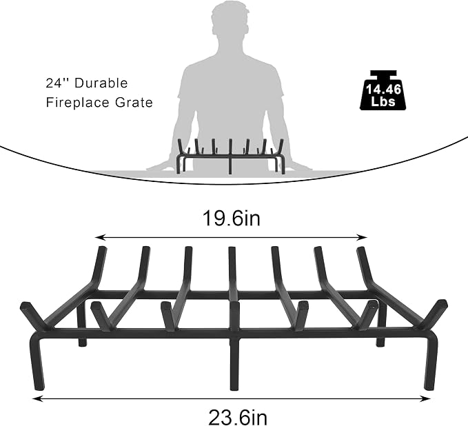 Fireplace Log Grate, Heavy Duty Solid Steel Wood Rack Stove Firewood Holder - Image 2