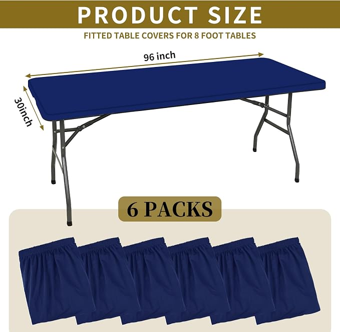 6 Pack Stretch Fabric Table Top Cap Cover, fits 8' Tables, Spandex Table Covers - Image 2