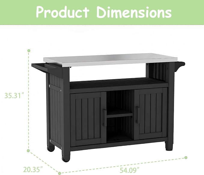 Kitchen Island Cart, All-Weather Resin Cabinet - Image 2