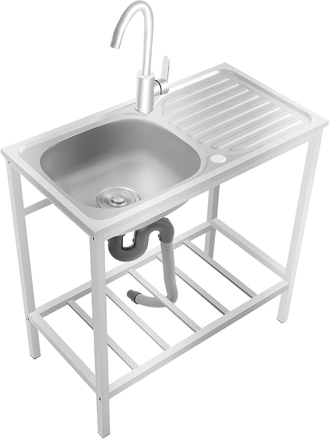 Portable Outdoor Utility Sink, Free Standing Single Bowl Kitchen Sink by Unknown