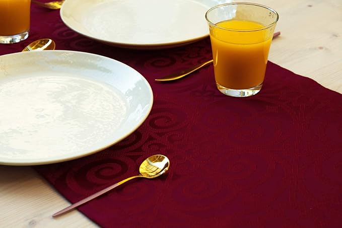 Red Table Runner 120 inch, Cranberry Damask Dresser Scarf, Outdoor Coffee Table - Image 8