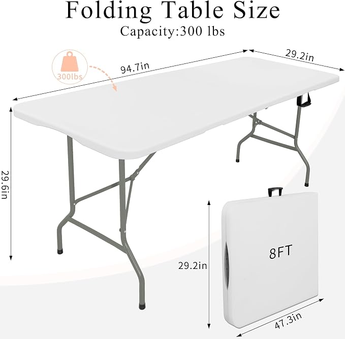 Set of 2 Folding Tables with Carrying Handle Heavy Duty Rectangular Portable - Image 2