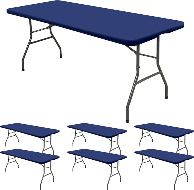 6 Pack Stretch Fabric Table Top Cap Cover, fits 8' Tables, Spandex Table Covers by REWOMC
