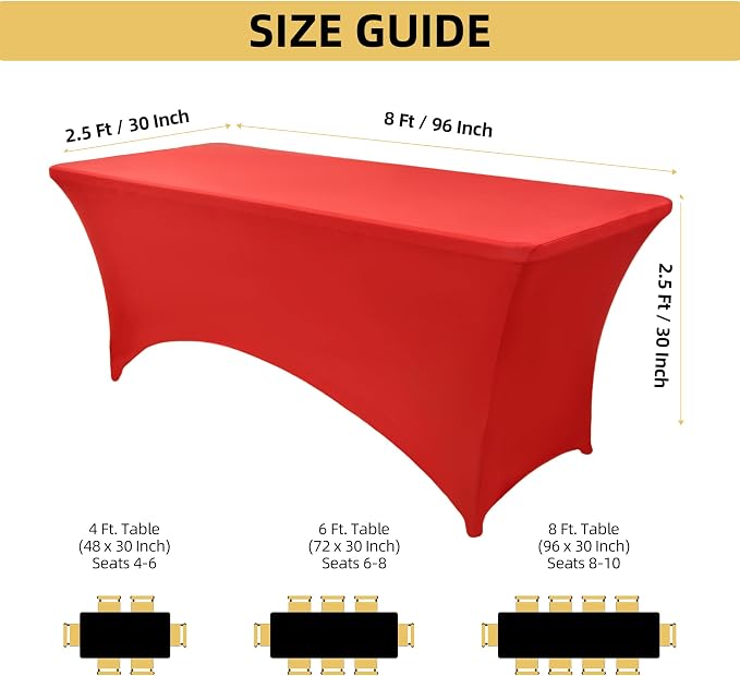 2-Pack 8ft Red Spandex Table Covers - Image 4