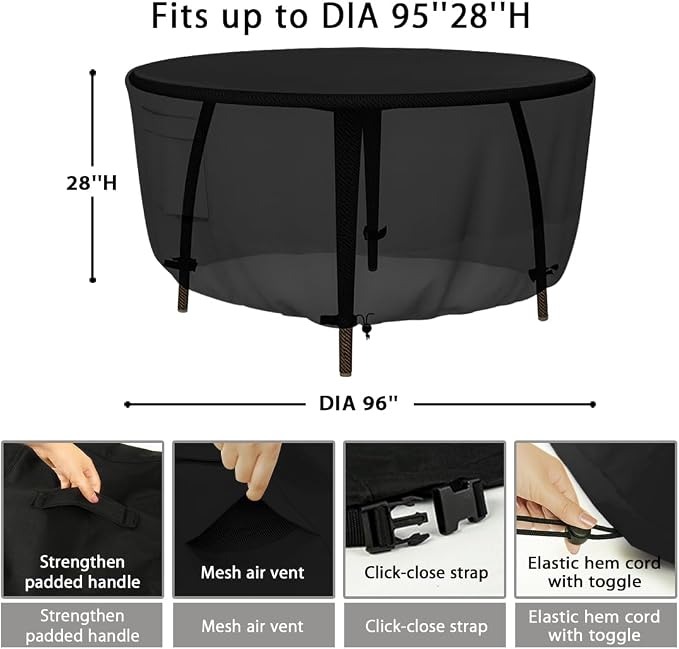 Tuyeho Heavy Duty Round Patio Table Cover, Waterproof & Weather Resistant - Image 5