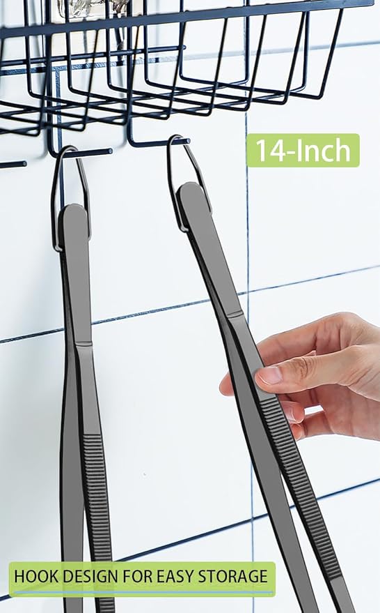 Tongs, 14-Inch Stainless Steel Black 2-Pack for Grilling and Cooking