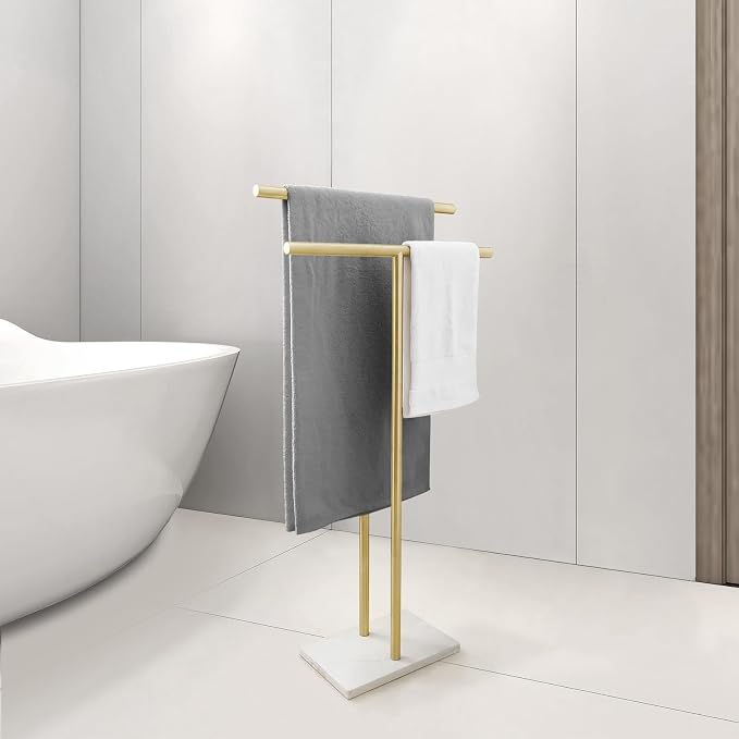 40 Inch Standing Towel Rack for Bathroom Floor Double-T Shape Bath Sheet Holder - Image 4