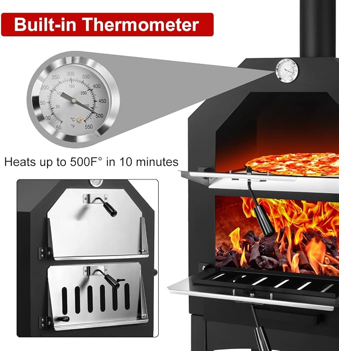 EDOSTORY Outdoor Pizza Oven, Wood Fired - Image 3