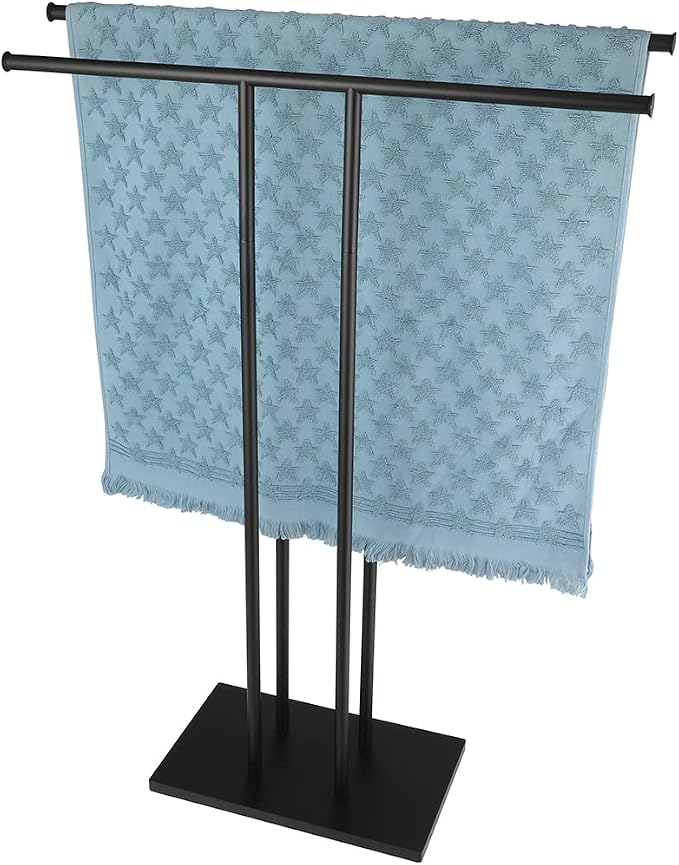 JQK Bath Towel Holder Stand Black, 30 Inch Free Standing Double Towel Rack Shelf by Homeimprovement