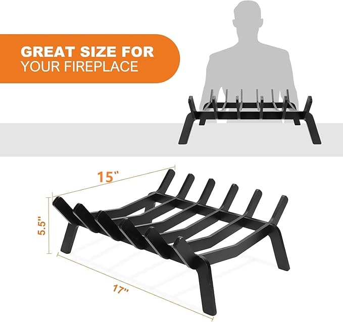 Fireplace Grate 17in Heavy Duty, Small Fire Grate - Image 5