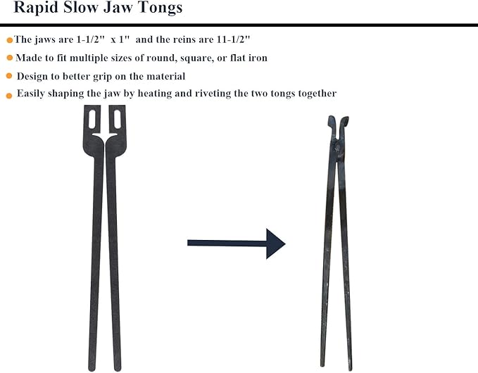 Tongs Set of 6 Blacksmith Blanks, 5/16 Inch Mild Steel, Black