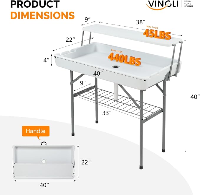 VINGLI Ice Table with Extra Storage Shelf, Portasble Cooler Side Table with - Image 2