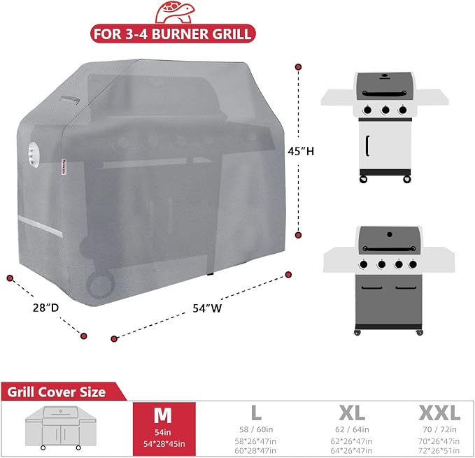 Turtle Life BBQ Grill Cover, 54 Inch Heavy Duty Waterproof 3-4 Burner Barbecue - Image 2