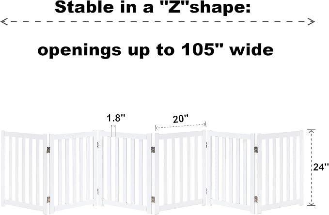 LZRS 6-Panel Extra-Wide Freestanding Wooden Dog Gate Indoor – 24”High Foldable - Image 3