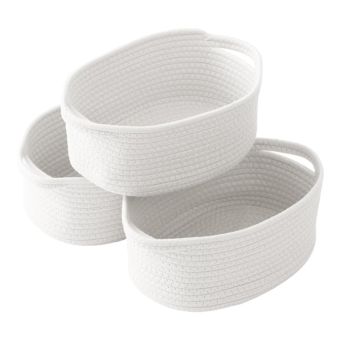 3 Pack Gift Basket with Gift Bag and Ribbons, Small Rope Woven Shelf Storage by HZFTJOY