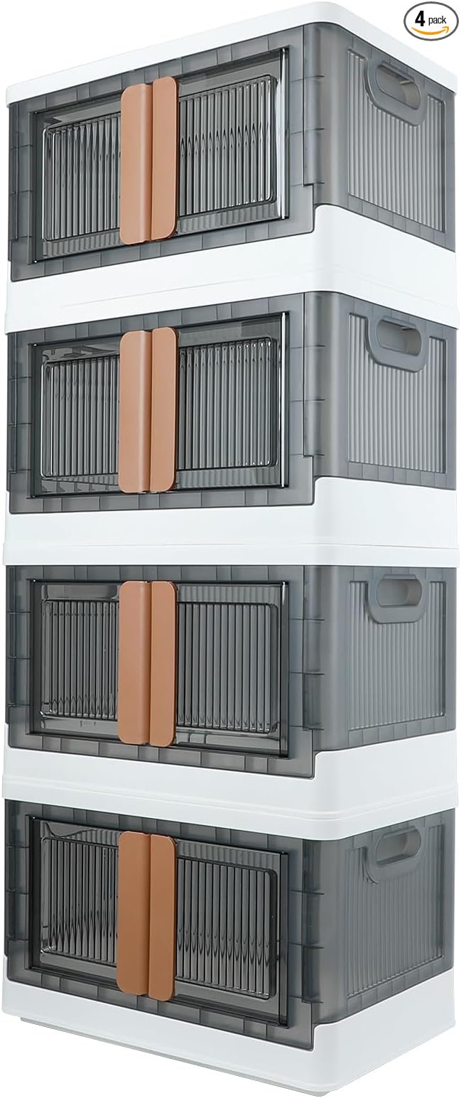 Storage Bins, Plastic Cabinet, 8.4 Gallon Capacity, 4 Pack, Stackable by AssHMKITOfficial