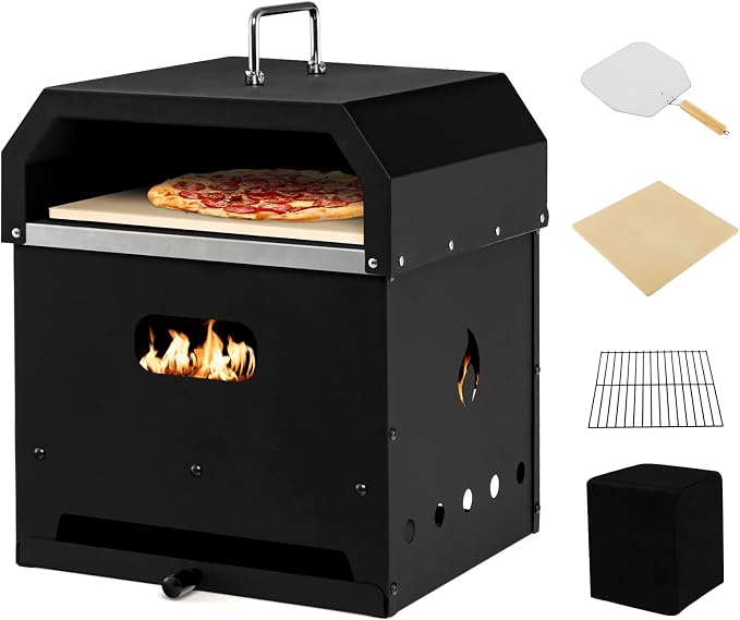 Giantex 4-in-1 Outdoor Pizza Oven Wood Fired, 2-Layer Pizza Maker Grill by Giantex