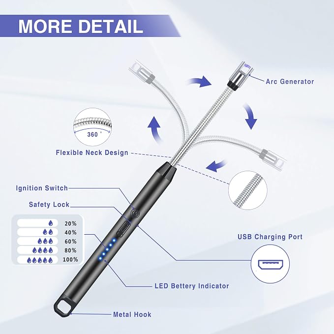 2 PCS Candle Lighter, Electric Lighter Arc Windproof Flameless - Image 3