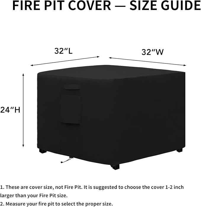 Easy-Going Outdoor Fire Pit Cover Square 32"Lx32"Wx24"H, Durable Outdoor Gas - Image 2