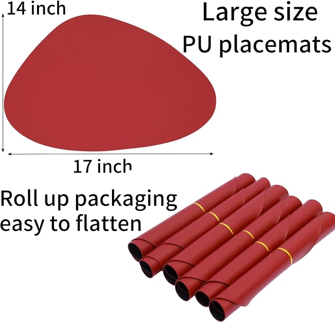 Faux Leather Placemats Set of 6 Wipeable, Round Reversible PU Placemat - Image 5