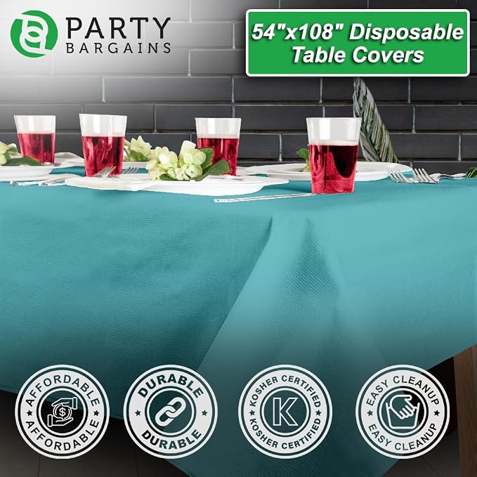 PARTY BARGAINS 54" X 108" Paper & Plastic Table Covers, 5 Pack - Image 3