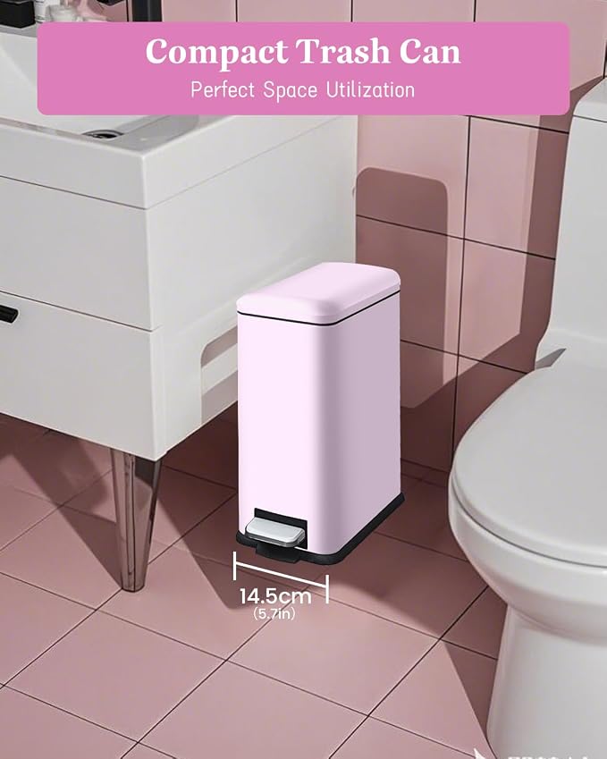 Pink Trash Can, 1.3 Gallon Bathroom Trash Can - Image 2