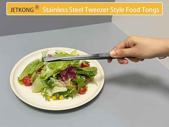 Tongs Set of 3 in 9, 12 and 14 Inch Stainless Steel Black