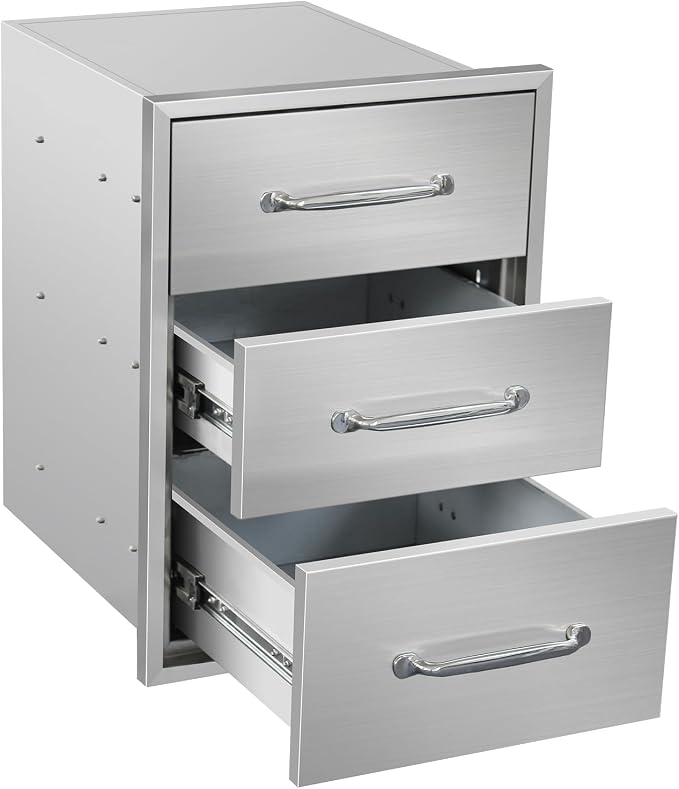 Outdoor Kitchen Drawers 15.7" W x 21.6" H x 17.7" D Stainless Steel Triple by Unknown