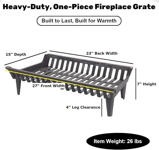 Fireplace Grate 27 inch Heavy Duty, Cast Iron Fire Grate - Image 2