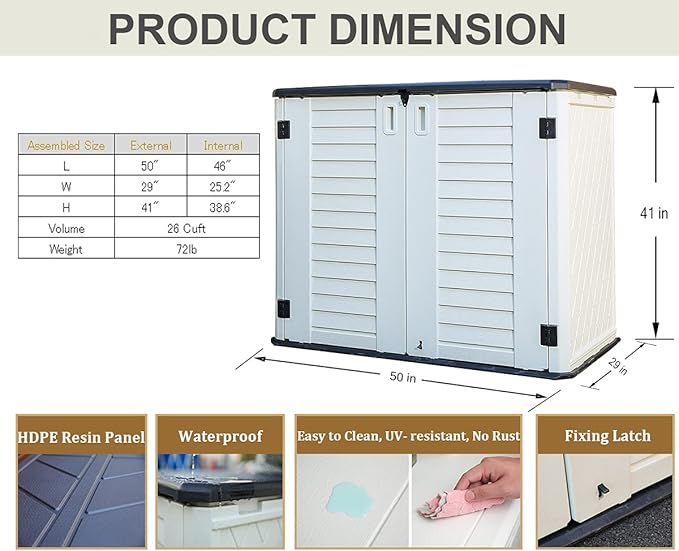 HOMSPARK Storage Shed Weather Resistance, Horizontal Storage Shed - Image 3