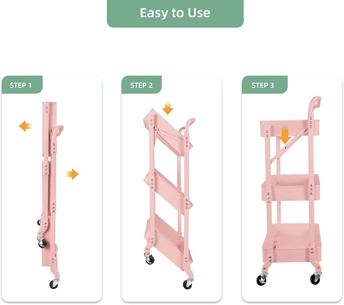 3-Tier Folding Rolling Utility Cart - Image 6