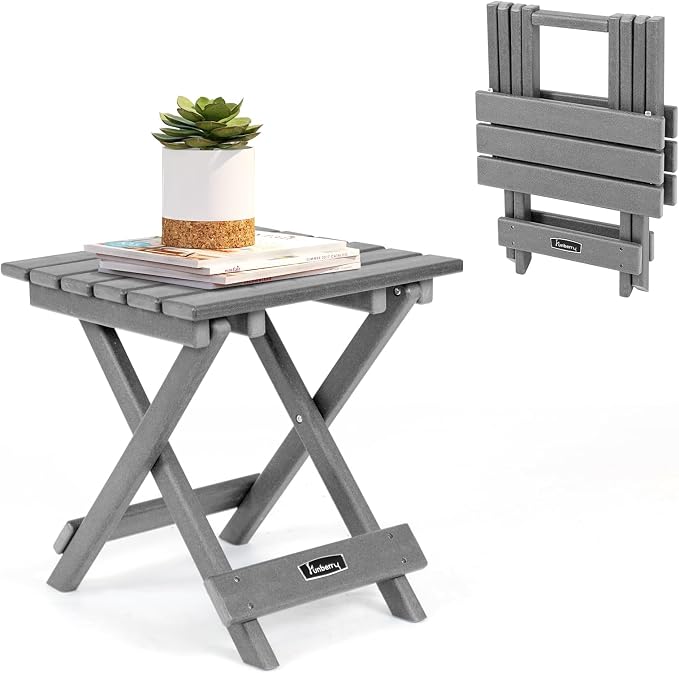 FUNBERRY Outdoor Folding Adirondack Side Table, Portable No Assembly Patio End by FUNBERRY