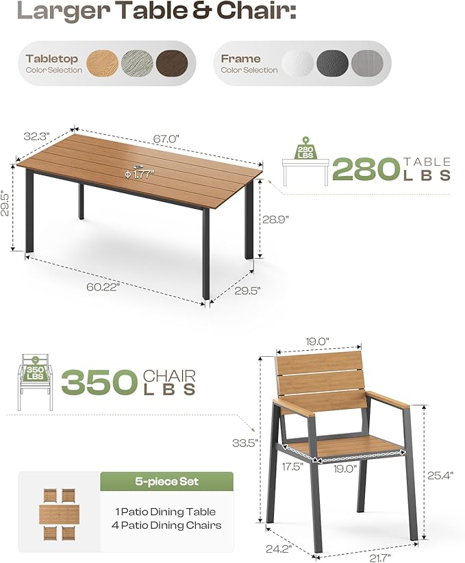 Patio Table and Chairs Set, 5 Piece Outdoor Dining Set - Image 7