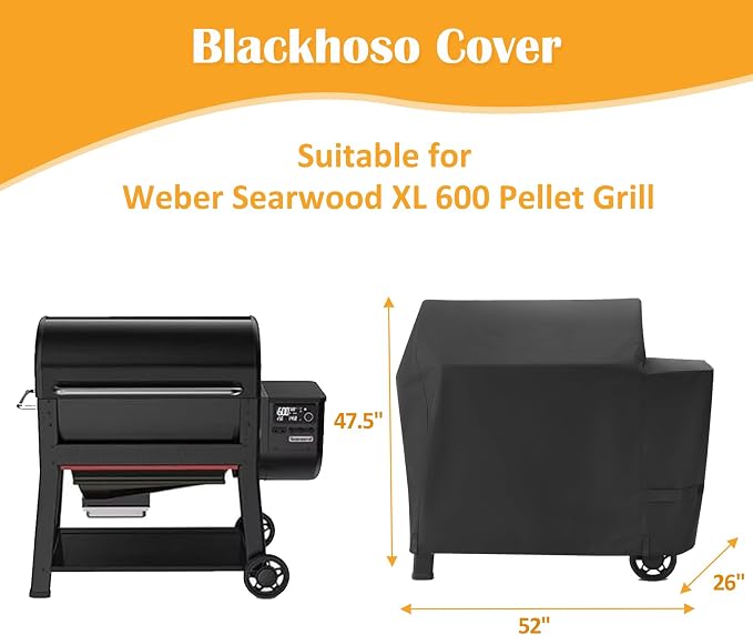 Grill Cover for Weber Searwood XL 600 Pellet Grill, 600D Heavy Duty Waterproof - Image 2