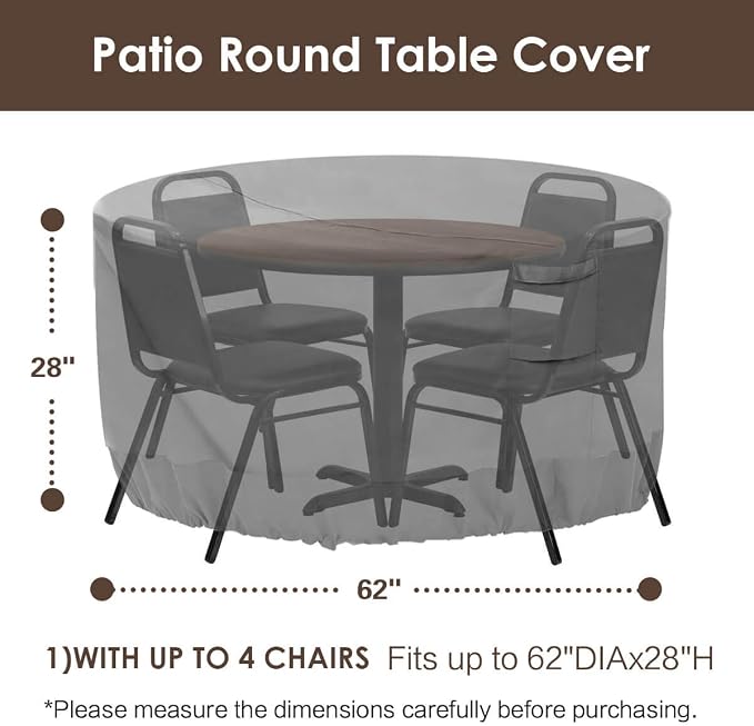Vailge Round Patio Furniture Covers, 100% Waterproof Outdoor Table Chair Set - Image 2