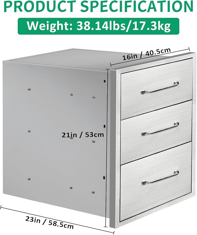 Outdoor Kitchen Drawers 16" W x 21" H x 23" D Stainless Steel Triple Drawers - Image 2