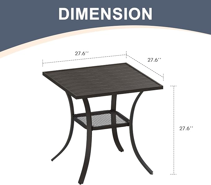 VICLLAX Patio Dining Table, Square Table Metal Outdoor Bistro Table - Image 3