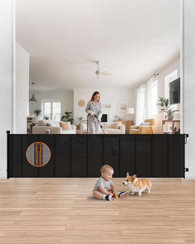 120" Wide Retractable Baby Gate, Secure Closure Extra Wide Baby Gate by Unknown