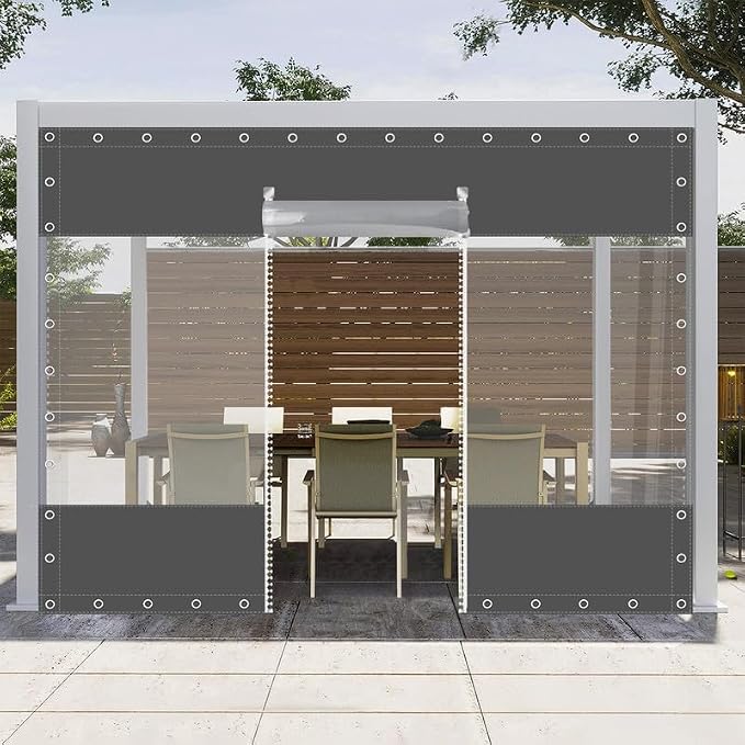 Clear Vinyl Curtains with Zippered Entry, 23oz Heavy Duty Waterproof Anti-UV by JIANYANA