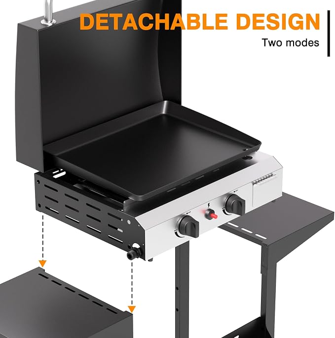 2 Burner BBQ Gas Griddle with Hood, 17.3 Inch Stainless Steel Portable - Image 6