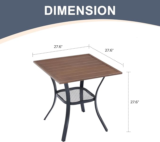 VICLLAX Patio Dining Table, Square Table Metal Outdoor Bistro Table - Image 3