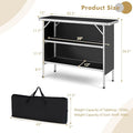 Folding Aluminum Picnic Table with Carry Bag and 2 Shelves, Black