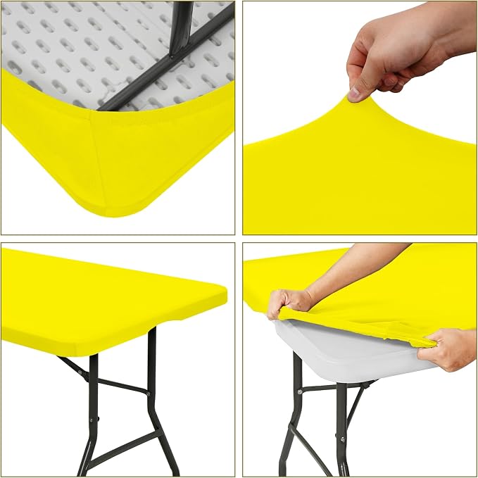 10 Pack Fitted Tablecloth for 8 Foot Rectangle Tables, Washable Stretch Folding - Image 6