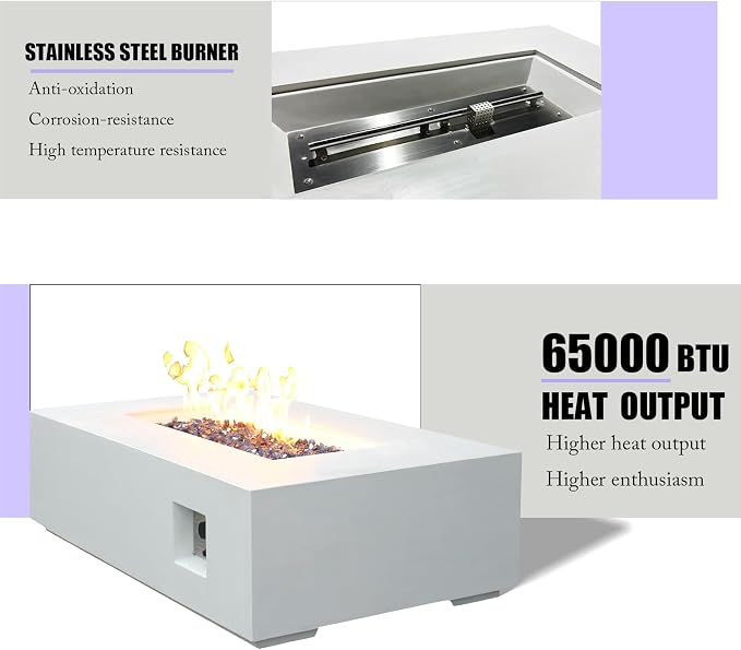EXPLUX Outdoor Propane Gas Fire Pit Table 65, 000 BTU 52-inch Concrete - Image 3