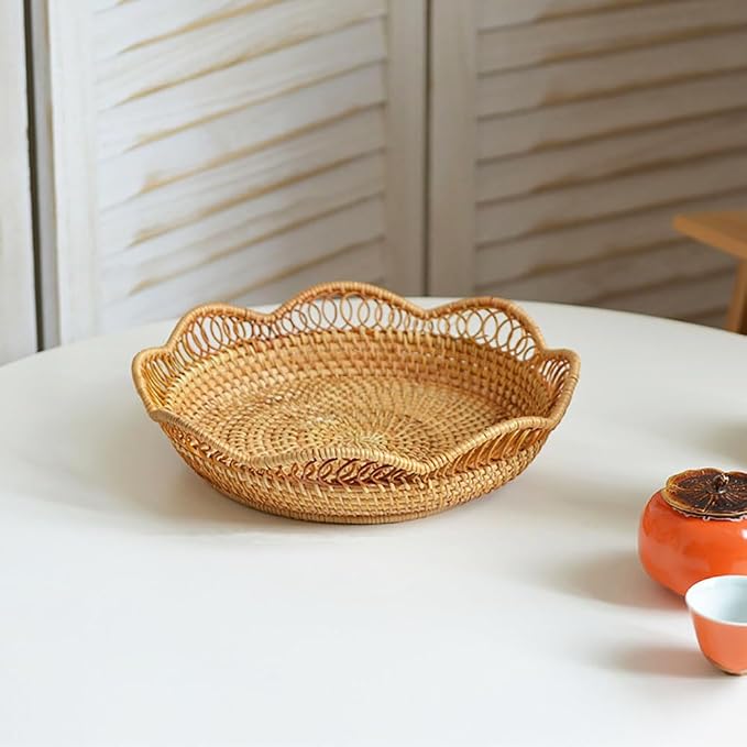 RT&BS Rattan Fruit Baskets for Serving, Handwoven Bread Basket, Christmas Food - Image 6