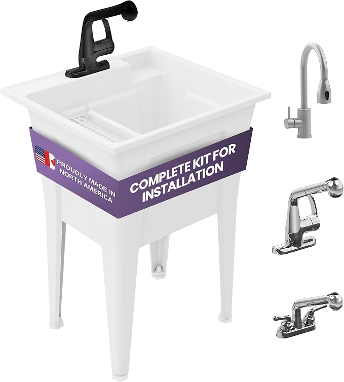Freestanding Utility Sink with One Handle Black Faucet by NoahWilliamHome
