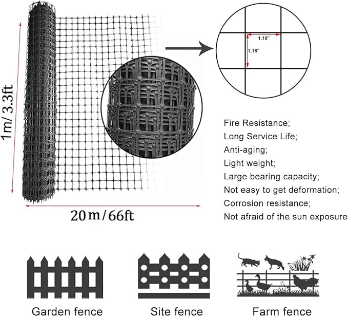 Plastic Fence Animal Barrier, 3.3x33ft Outdoor Safety Snow Plastic Fencing Roll - Image 2