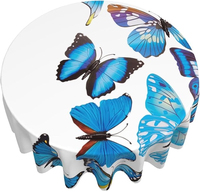 Bule Butterfly Round Tablecloth Beautiful by Unknown