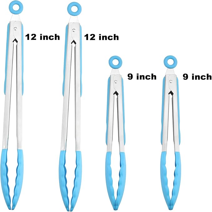 Tongs 4-Pack Blue 304 Stainless Steel Locking Grill Tongs