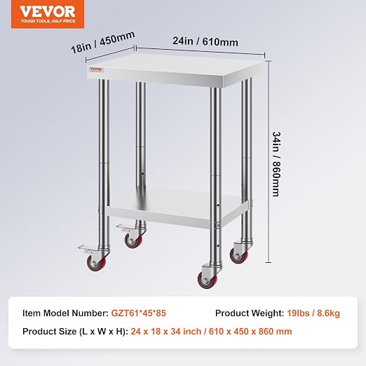 Mophorn 24x18x34 Inch Stainless Steel Work Table 3-Stage Adjustable Shelf - Image 7